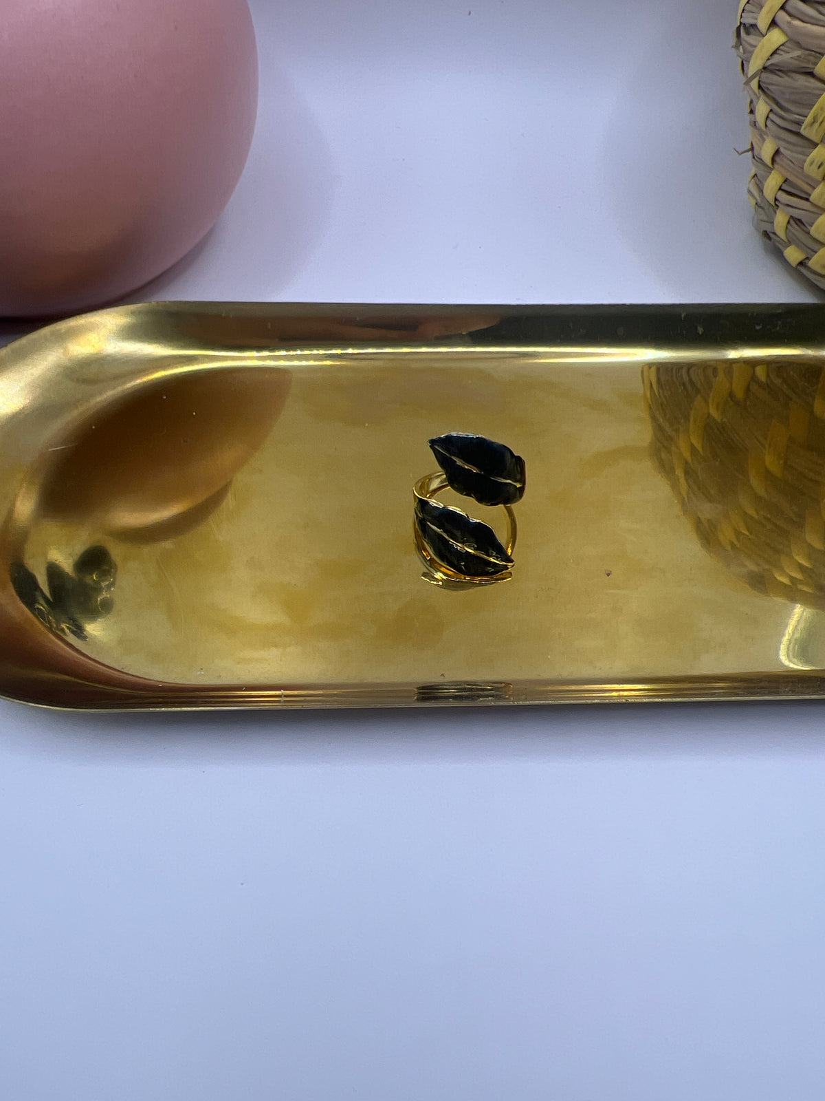 Black Enamel Leaf Abstract Ring
