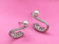Curved Pearl & Pave Earrings
