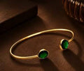 Golden open Cuff Bangle with Green stones