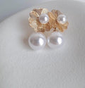 Floral drop earrings with dangling pearl