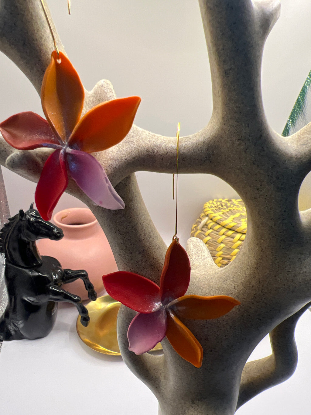Coloured flower clay earring