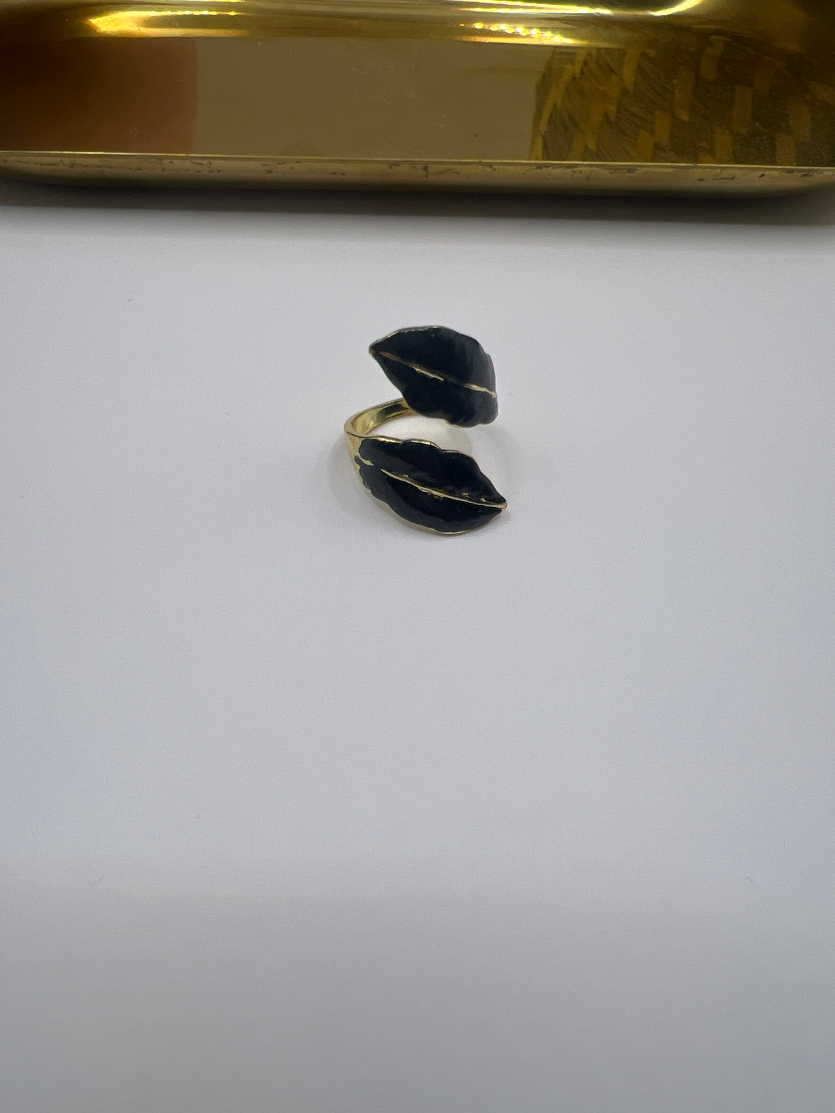 Black Enamel Leaf Abstract Ring
