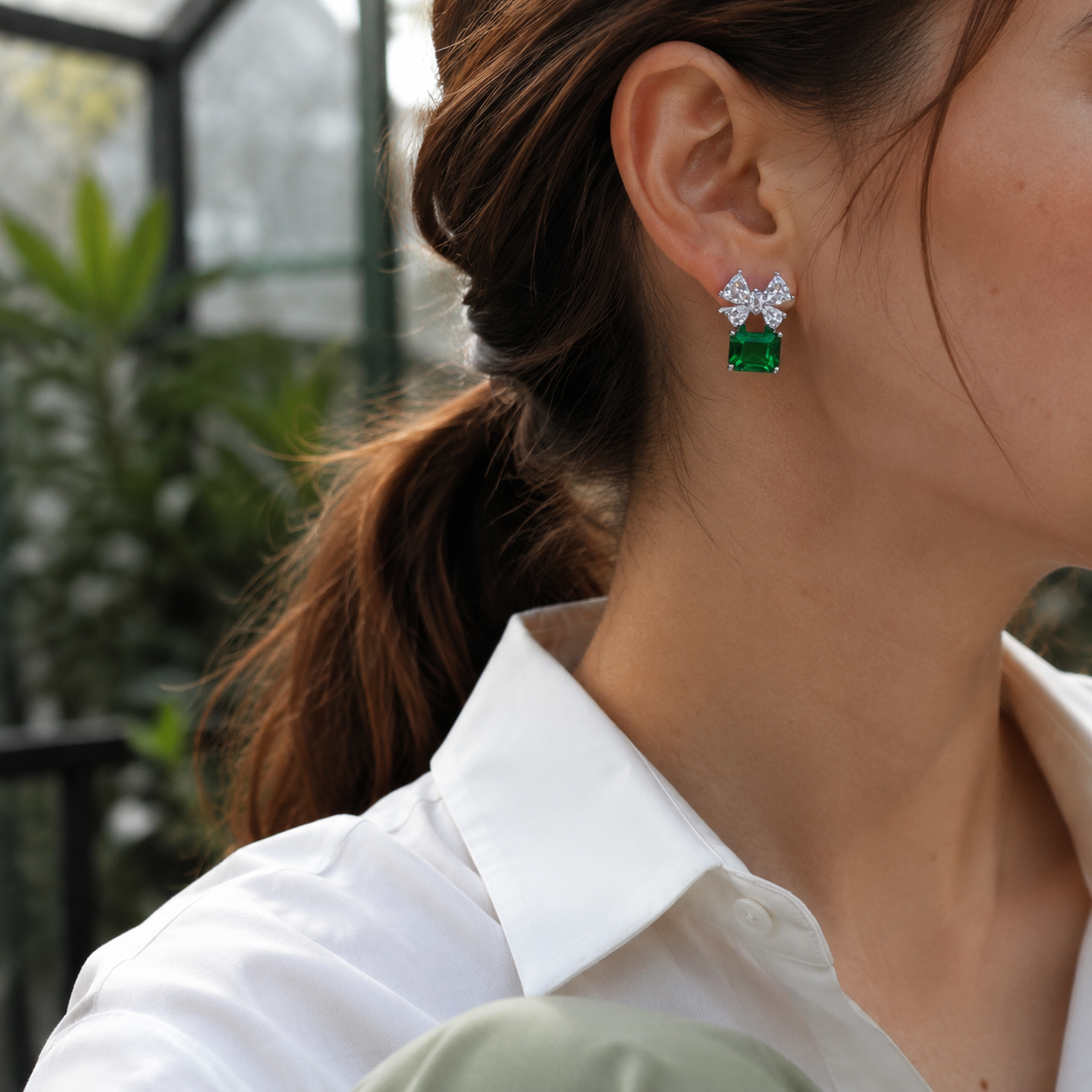 bow green stone earings