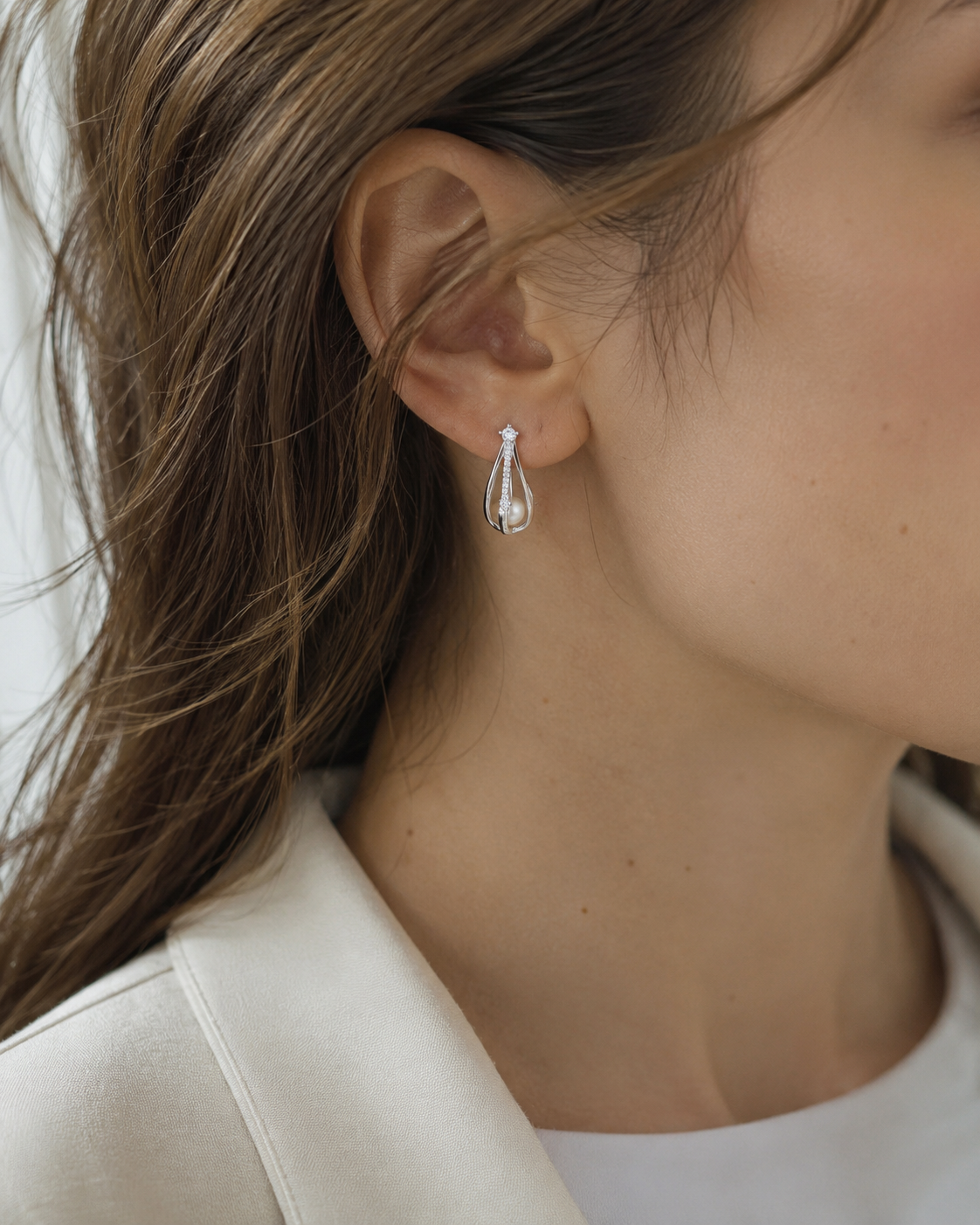 pearl silver earings