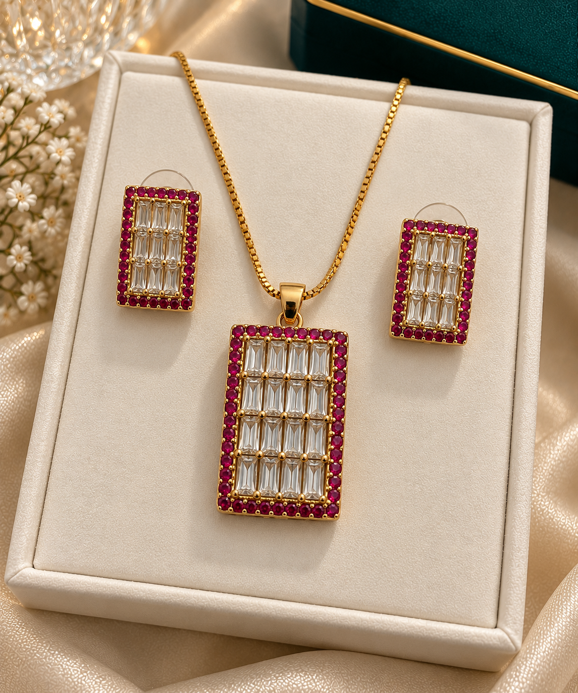 rubby red crystal stones jewellery set