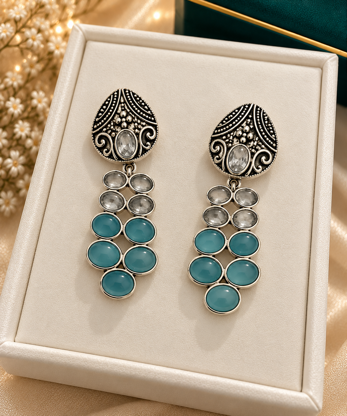crystal feroza long vintage earings