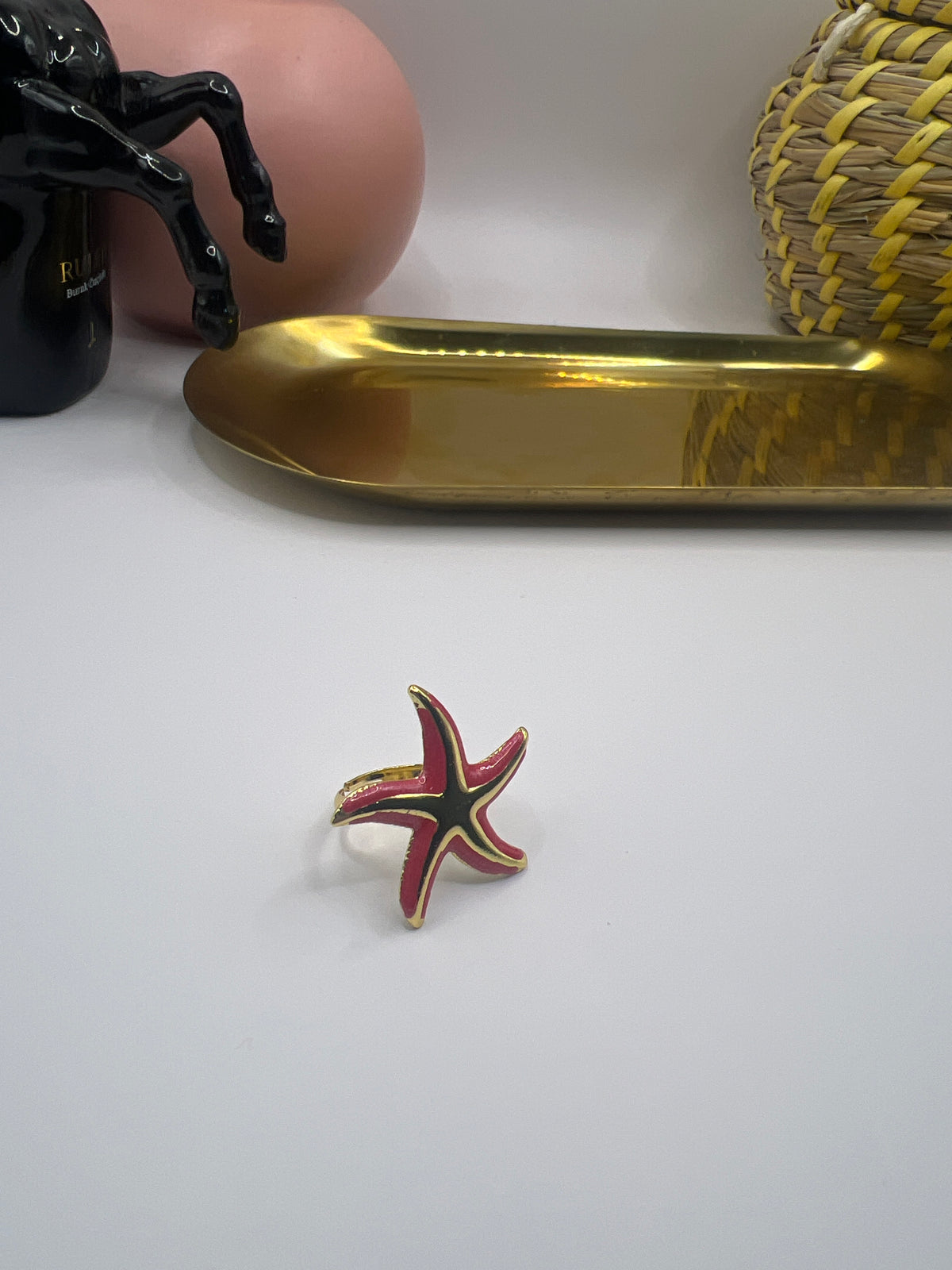 Vibrant red starfish ring single