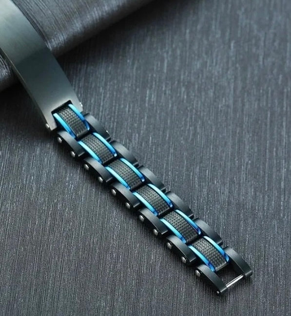 Neon blue n black men’s bracelet