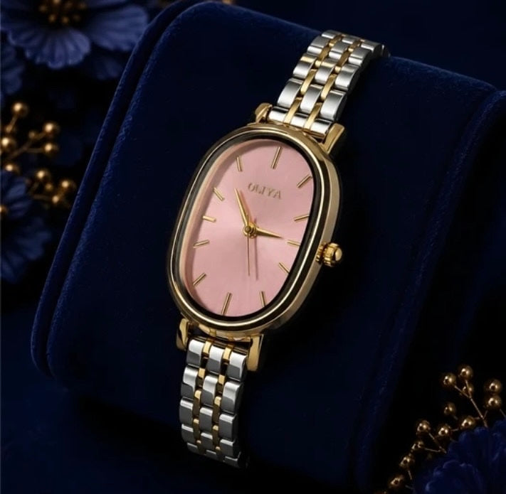 Pink watch with silver strap