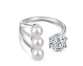 Layered pearl silver stone ring