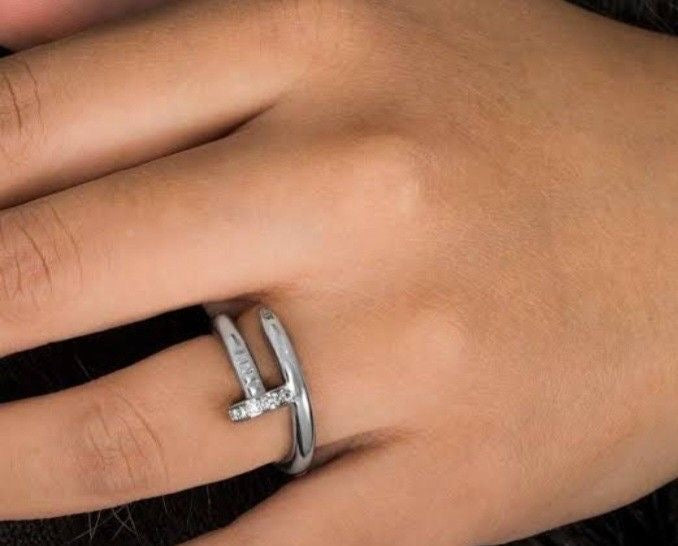 Silver nail stone ring