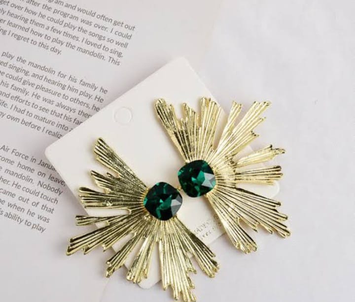 golden green stone earings