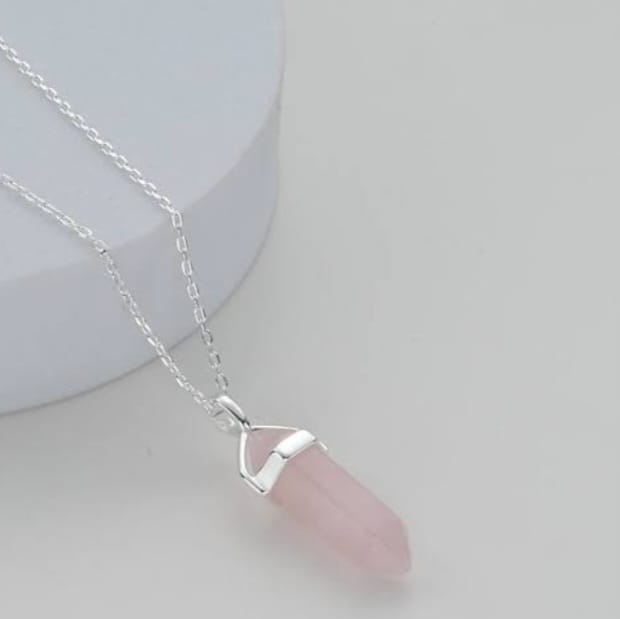 silver pink marble necklace