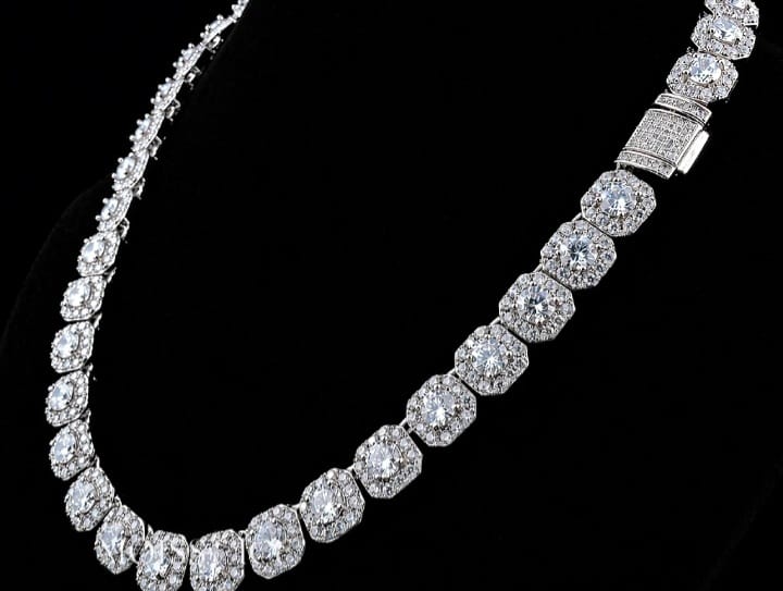 premium diamond stone silver  necklace
