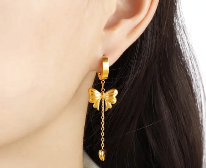 golden butterfly string earings