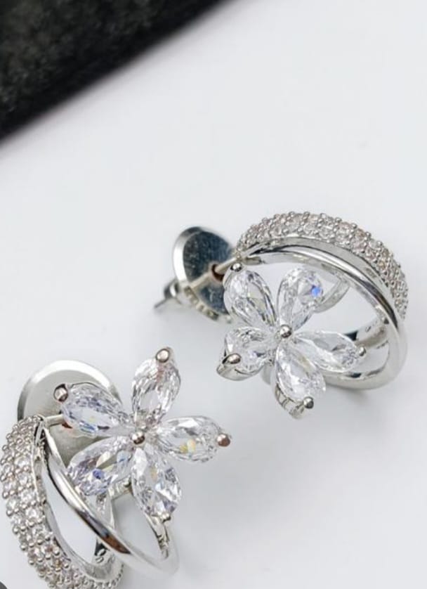 silver flower stone earings
