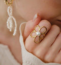 golden flower pearl ring