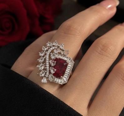 ruby red stone silver ring