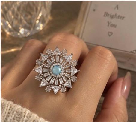 premium silver n blue ring
