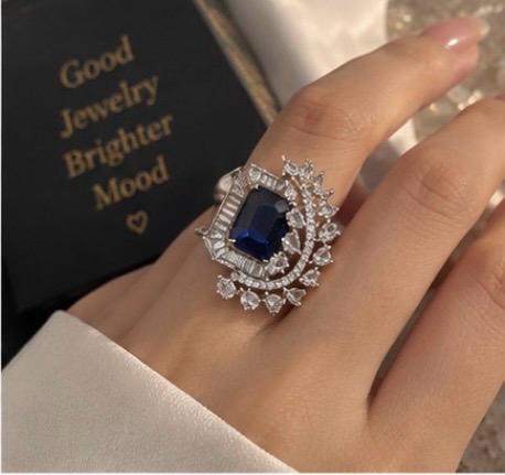 premium blue n silver ring