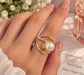 golden white pearl ring