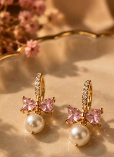 pink bow stone earings