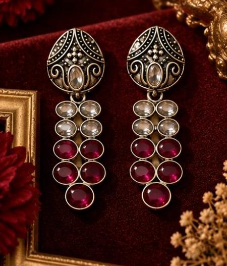 red vintage stones earings