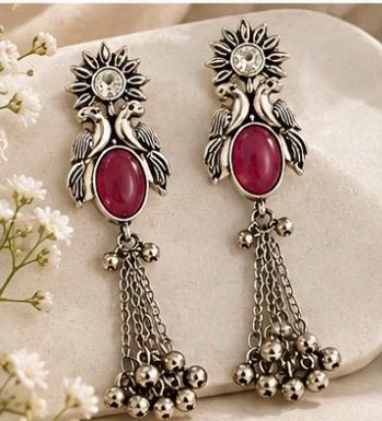Oxidized Bird & Chain Tassel Earrings