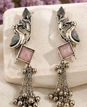 Oxidized Peacock Jhumka Earrings