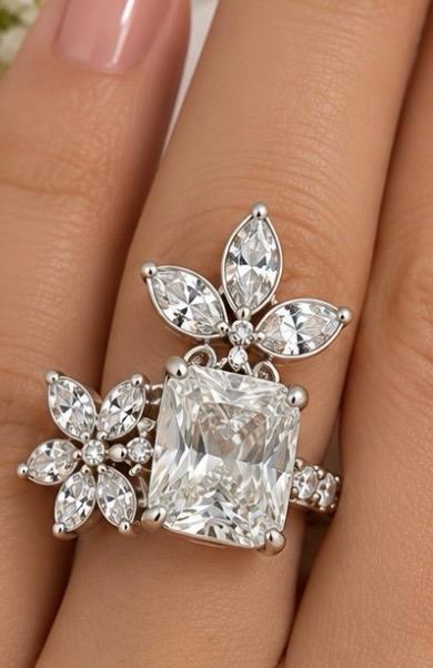 white silver crystal stone ring