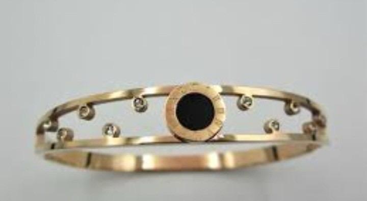 Rose Gold Crystal Lock Charm Bangle