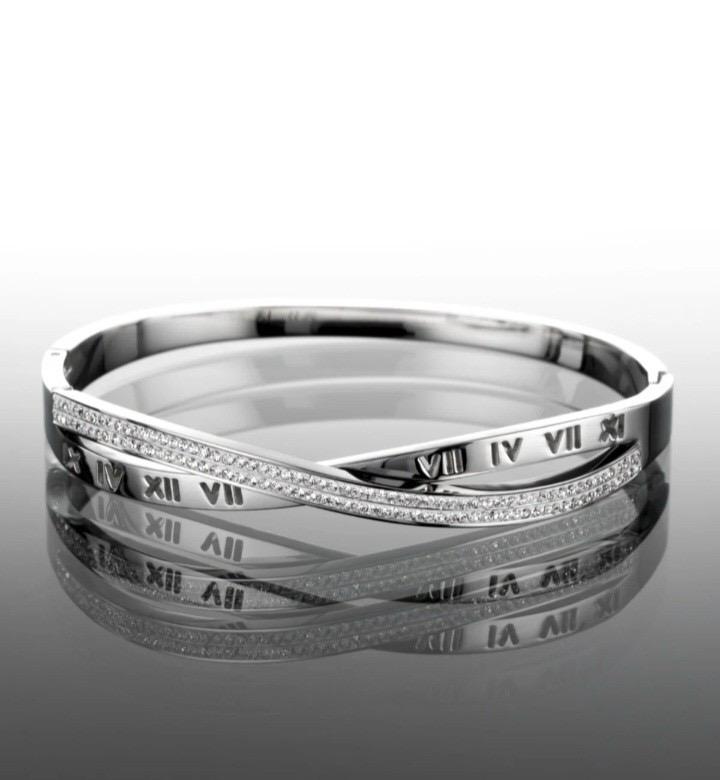 Silver Crystal Twisted Bangle Set