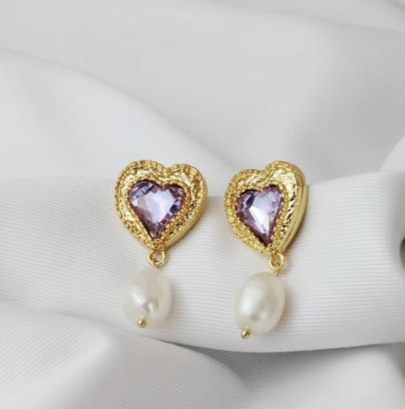 Purple Heart Pearl Earring